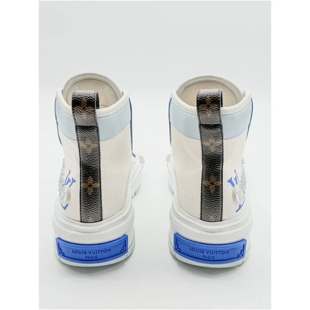 Louis Vuitton White Blue Canvas Squad High Top Sneakers LV Monogram EU 38 US 8